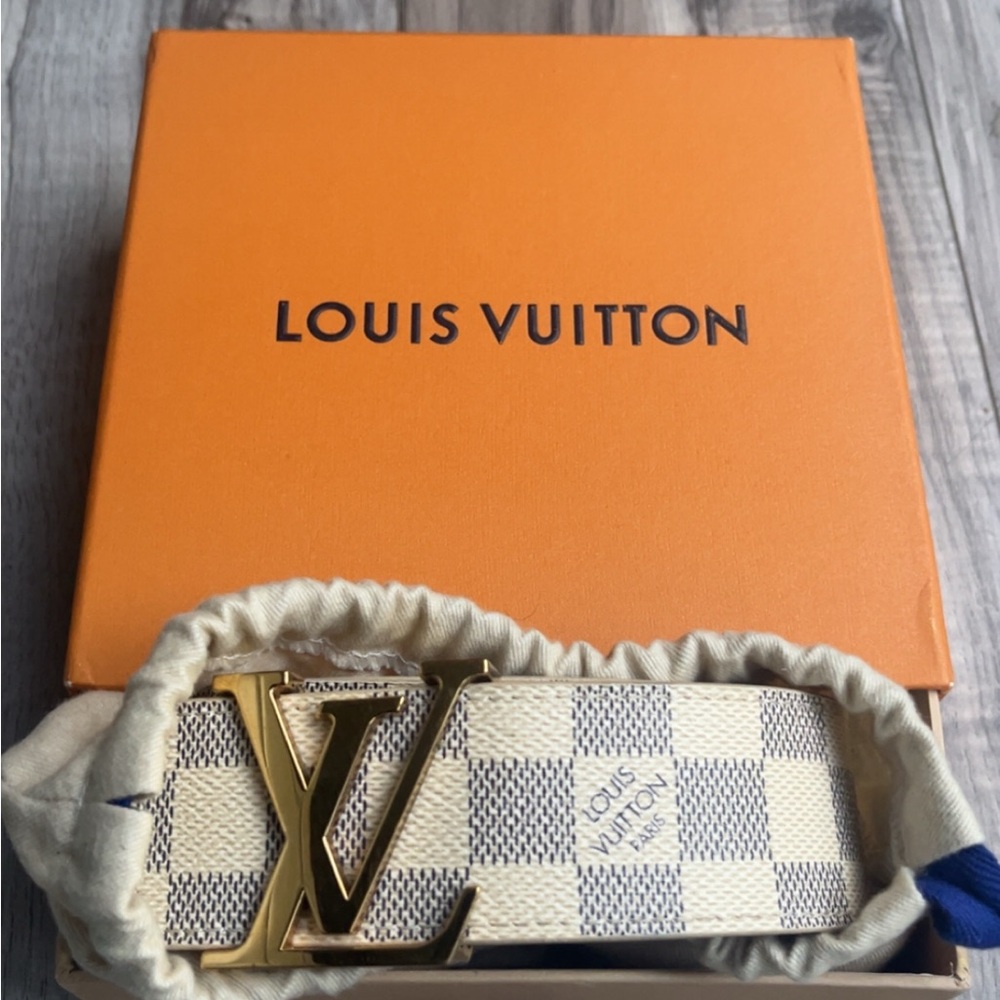 Louis Vuitton White and Gold Damier Azur Belt